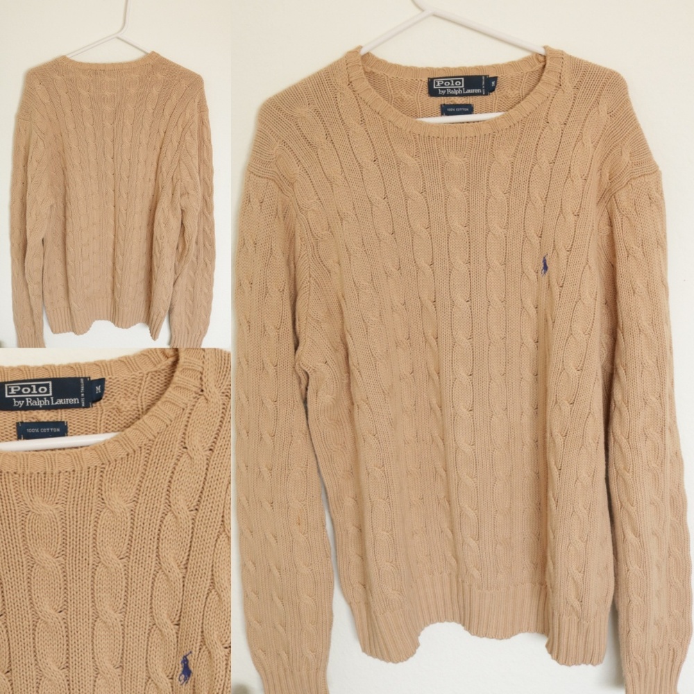 Men Polo Ralph Laure Beige Cable-Knit Sweater